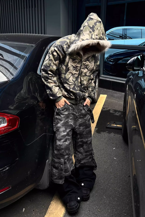 Camouflage Spliced Hoodie Jacket