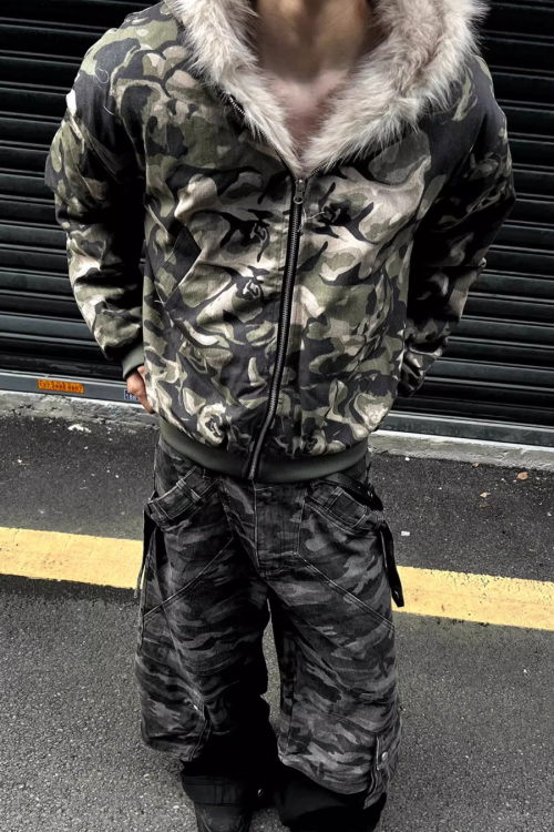 Camouflage Spliced Hoodie Jacket
