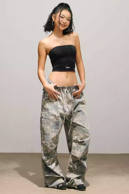 Camouflage Strap Pocket Cargo Pants