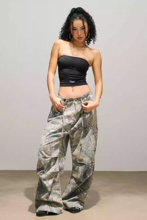 Camouflage Strap Pocket Cargo Pants