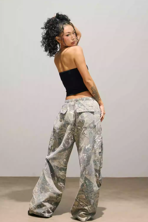 Camouflage Strap Pocket Cargo Pants