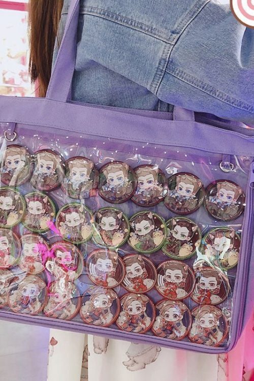 Canvas Base Ita Bag with Clear Window for Plushies and Pins