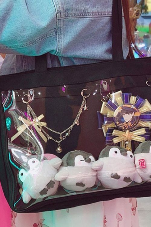 Canvas Base Ita Bag with Clear Window for Plushies and Pins