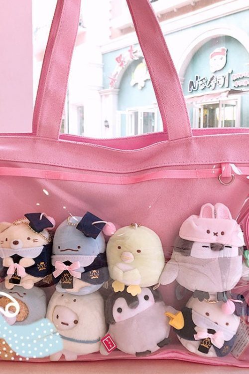 Canvas Base Ita Bag with Clear Window for Plushies and Pins