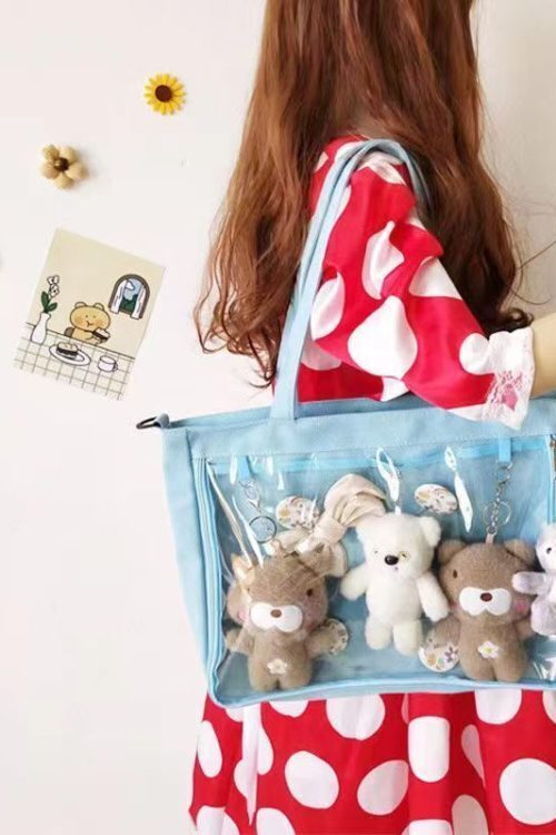 Canvas Base Ita Bag with Clear Window for Plushies and Pins