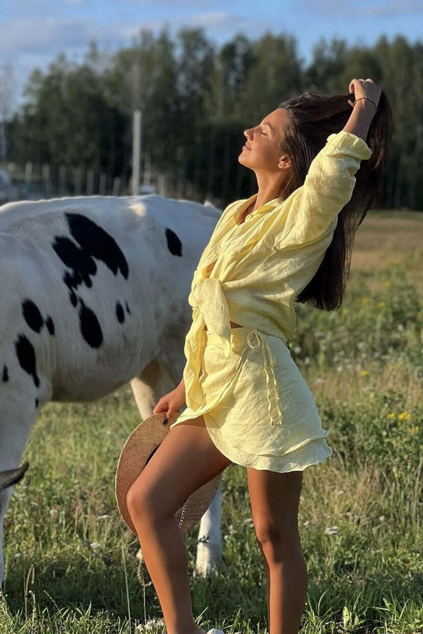 Casual Beach Shirt Cover Skirt Set Casual Beach Shirt Cover Skirt Set