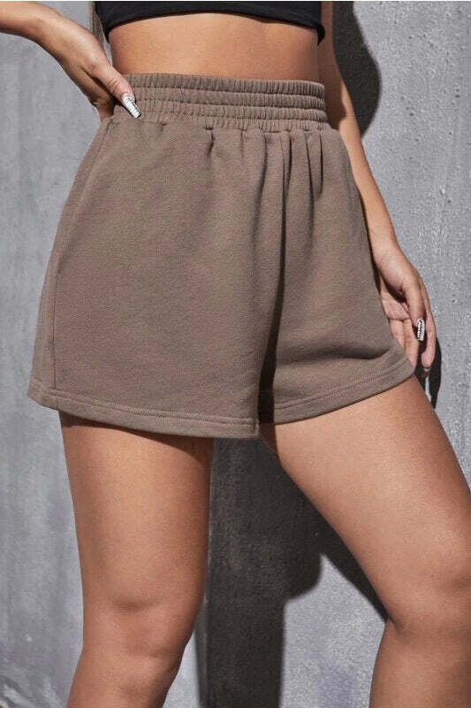 Casual Elastic Waist Wide Leg Solid Shorts Casual Elastic Waist Wide Leg Solid Shorts