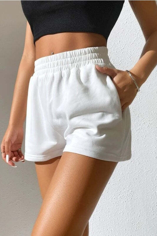 Casual Elastic Waist Wide Leg Solid Shorts