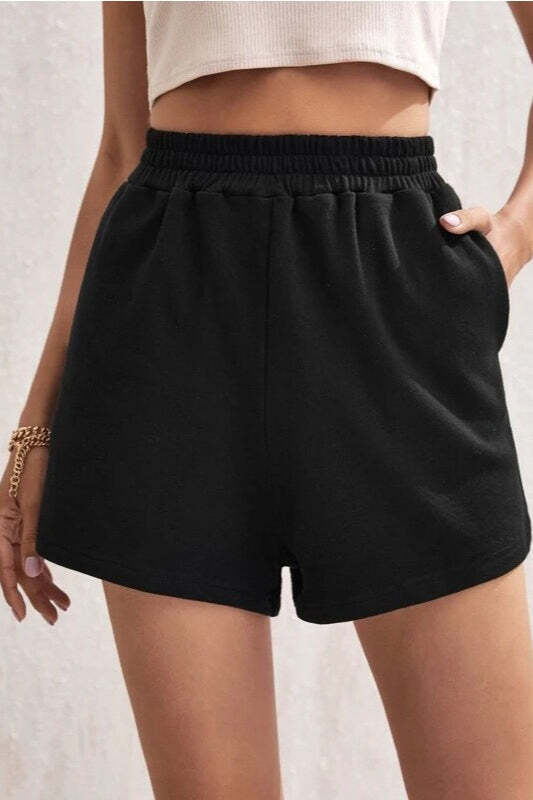 Casual Elastic Waist Wide Leg Solid Shorts Casual Elastic Waist Wide Leg Solid Shorts