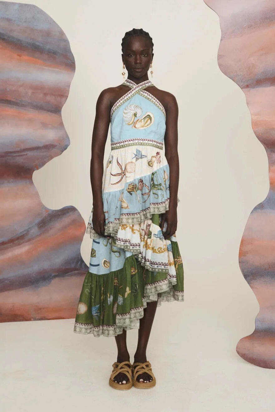 Casual Fashion Linen Spaghetti Strap Multi-Layer Midi Dress Casual Fashion Linen Spaghetti Strap Multi-Layer Midi Dress