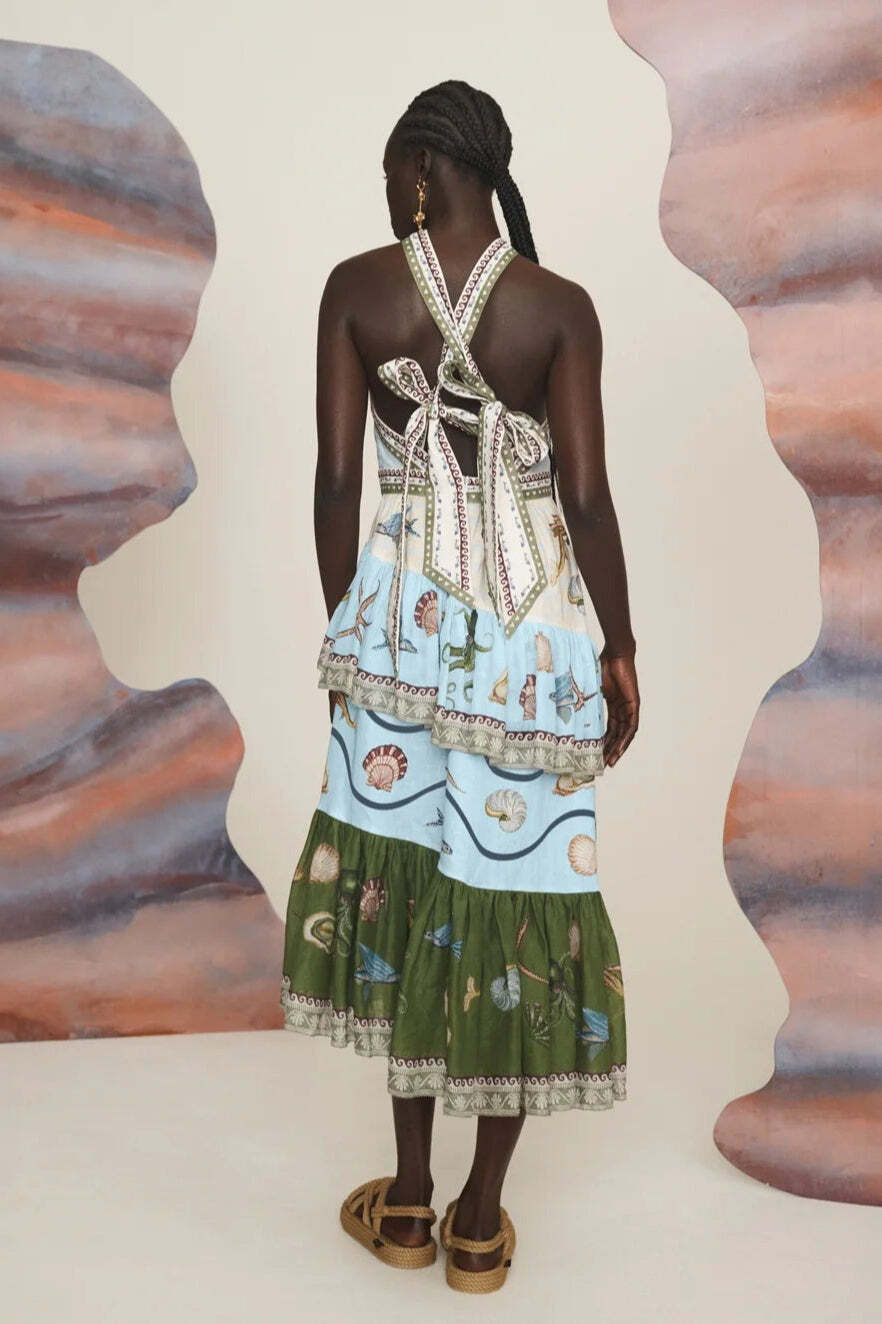 Casual Fashion Linen Spaghetti Strap Multi-Layer Midi Dress Casual Fashion Linen Spaghetti Strap Multi-Layer Midi Dress