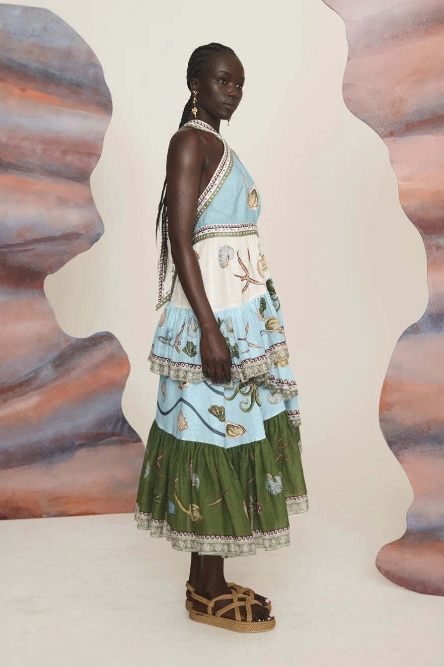 Casual Fashion Linen Spaghetti Strap Multi-Layer Midi Dress Casual Fashion Linen Spaghetti Strap Multi-Layer Midi Dress