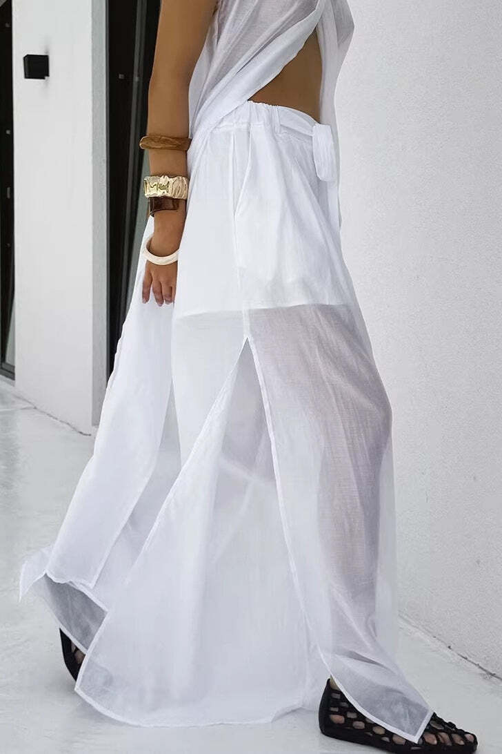 Casual Flowy Tencel Sleeveless Halter Two Piece Set Casual Flowy Tencel Sleeveless Halter Two Piece Set