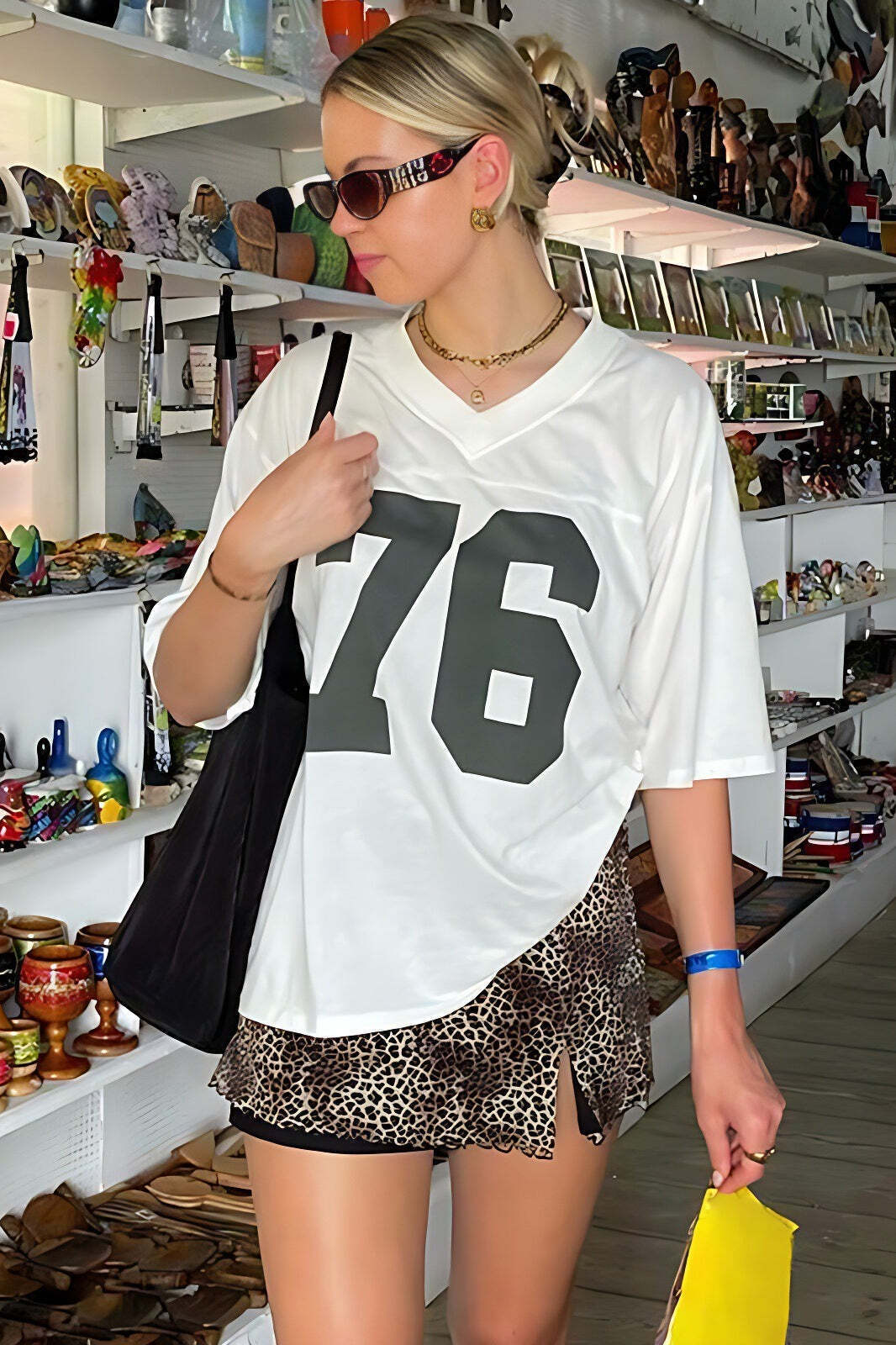 Casual Loose Number Print Off Shoulder Crew T-shirt Casual Loose Number Print Off Shoulder Crew T-shirt