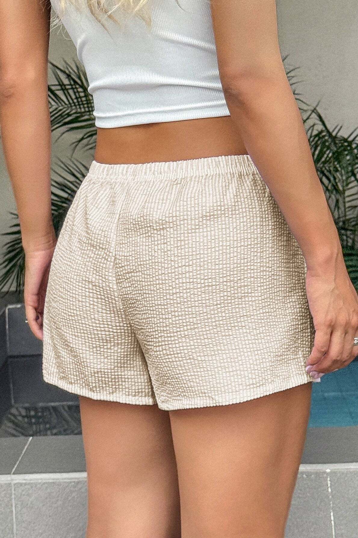 Casual Solid Plaid Belted Shorts Casual Solid Plaid Belted Shorts