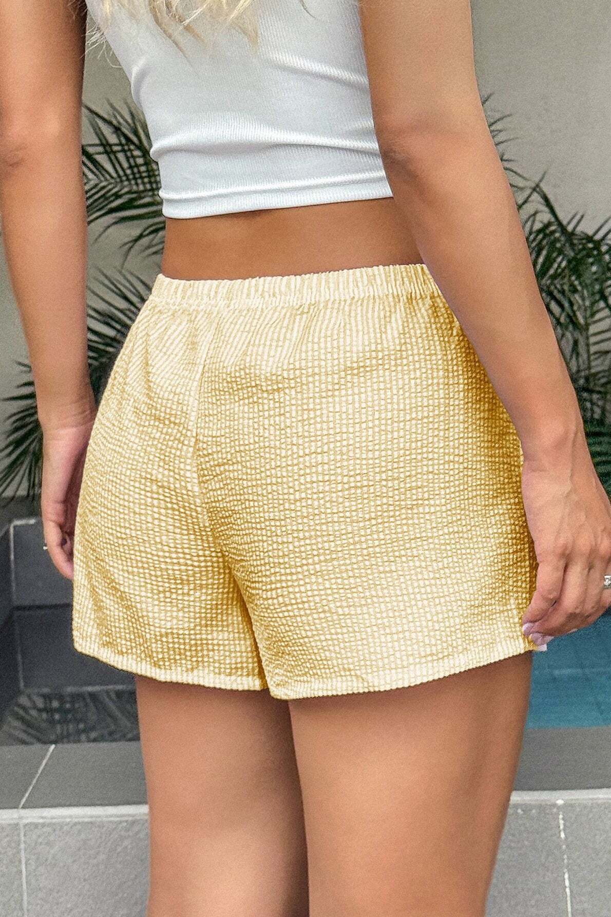 Casual Solid Plaid Belted Shorts Casual Solid Plaid Belted Shorts