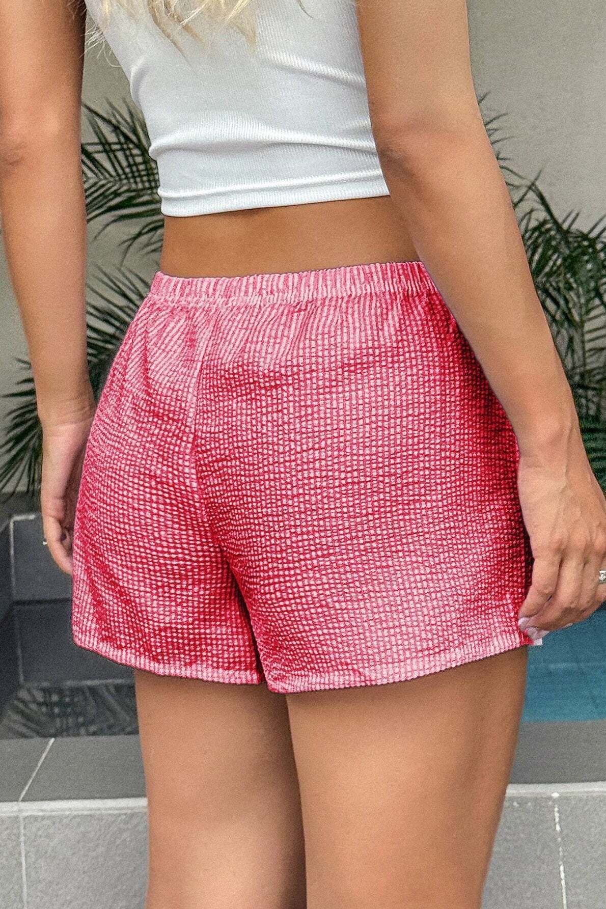 Casual Solid Plaid Belted Shorts Casual Solid Plaid Belted Shorts