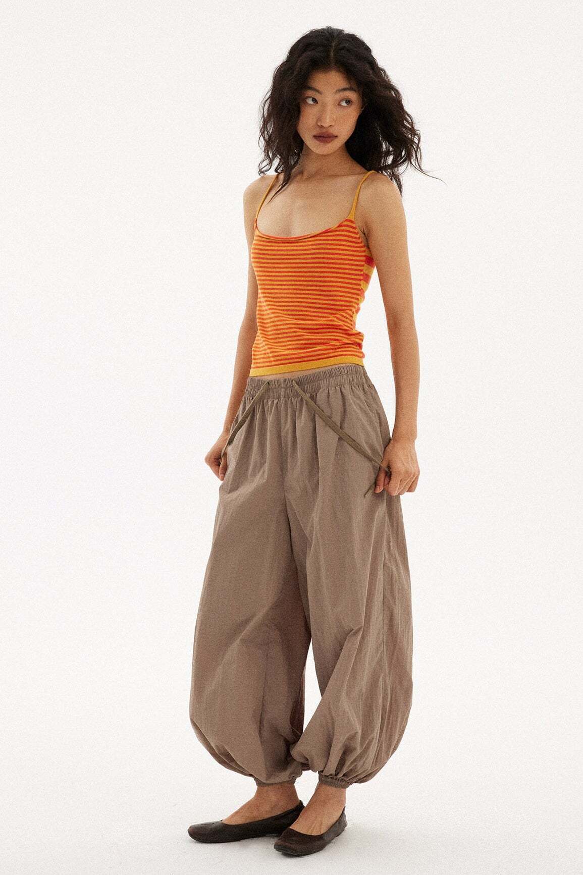 Casual Striped Orange Stretch Slim Cami Top Casual Striped Orange Stretch Slim Cami Top