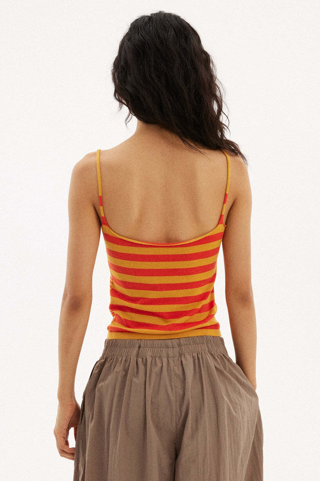 Casual Striped Orange Stretch Slim Cami Top Casual Striped Orange Stretch Slim Cami Top