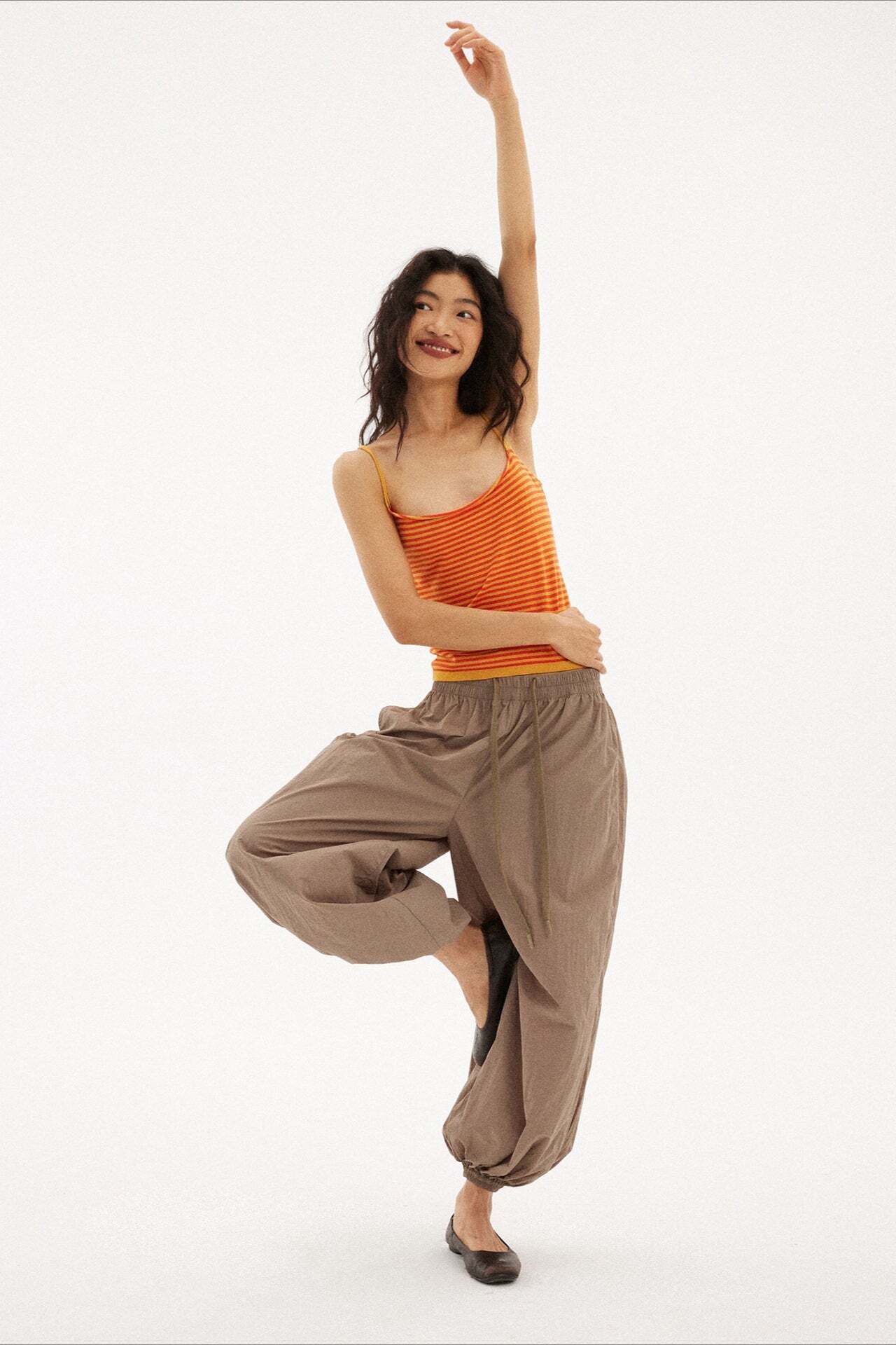 Casual Striped Orange Stretch Slim Cami Top Casual Striped Orange Stretch Slim Cami Top