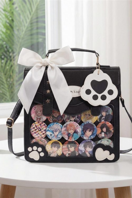 Cat Convertible Ita Bag with Clear Window for Pin Display
