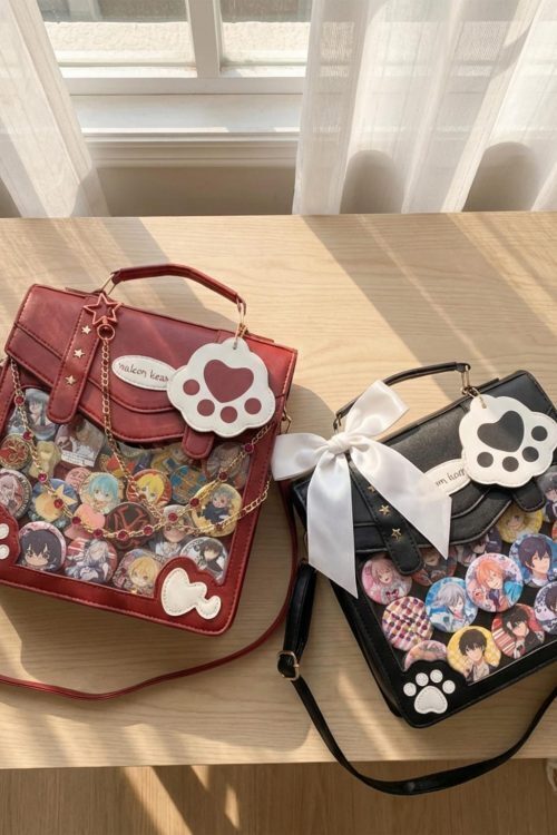 Cat Convertible Ita Bag with Clear Window for Pin Display