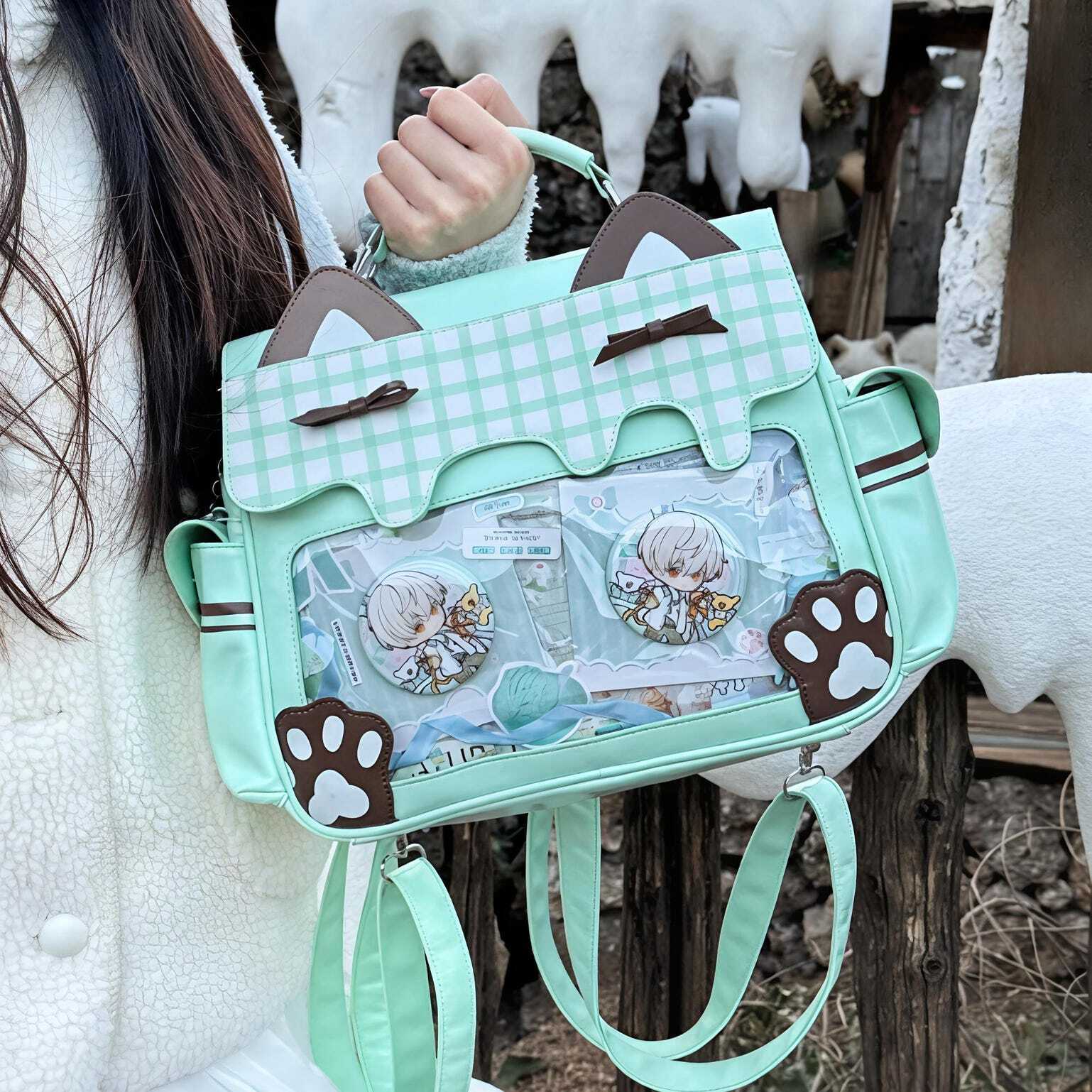 Cat Ita Crossbody Bag with Clear Window for Plushies and Pins Cat Ita Crossbody Bag with Clear Window for Plushies and Pins