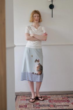 Cat Print Midi Skirt