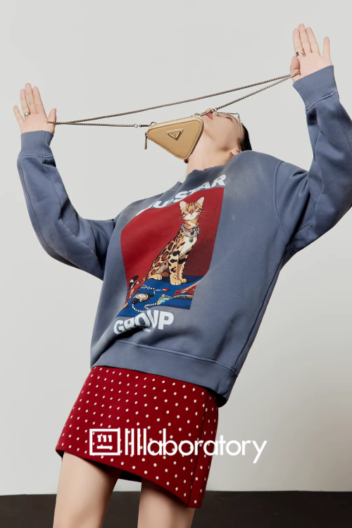 Cat Print Retro Sweatshirt / Retro Polka Dot Skirt