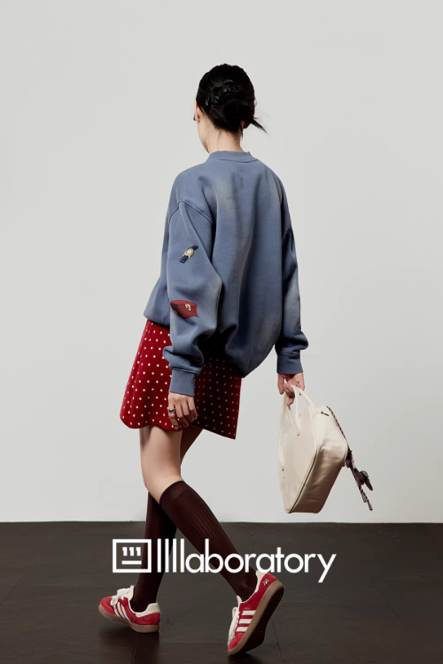 Cat Print Retro Sweatshirt / Retro Polka Dot Skirt