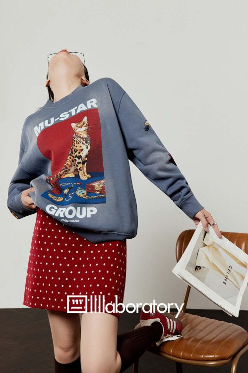 Cat Print Retro Sweatshirt / Retro Polka Dot Skirt