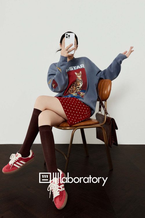 Cat Print Retro Sweatshirt / Retro Polka Dot Skirt