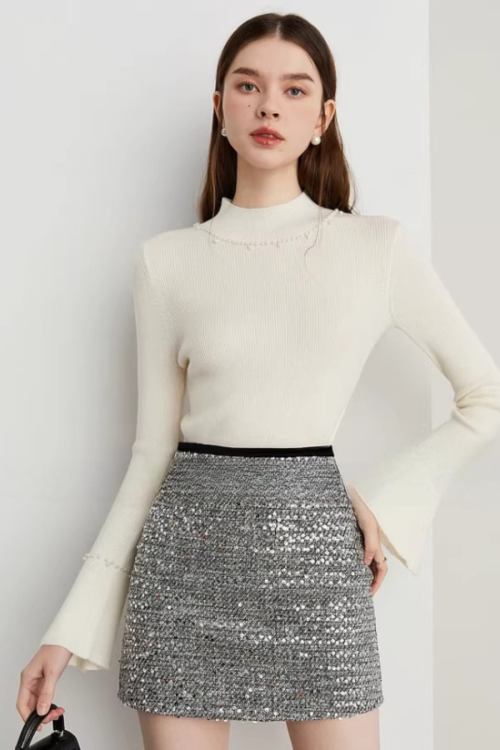 Champagne Tweed Mini Skirt