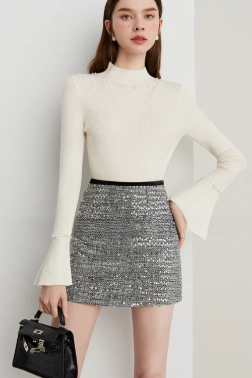 Champagne Tweed Mini Skirt