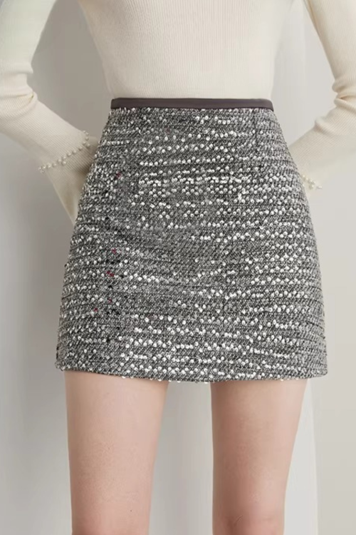 Champagne Tweed Mini Skirt
