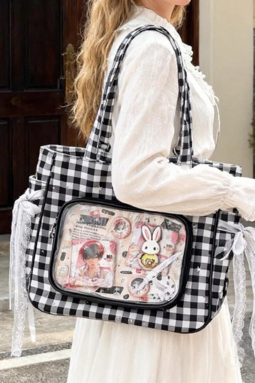 Checkerboard Lace Ita Shoulder Bag for Pin Display