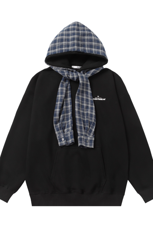 Checkered Shirt Layered Sweatshirt Hoodie