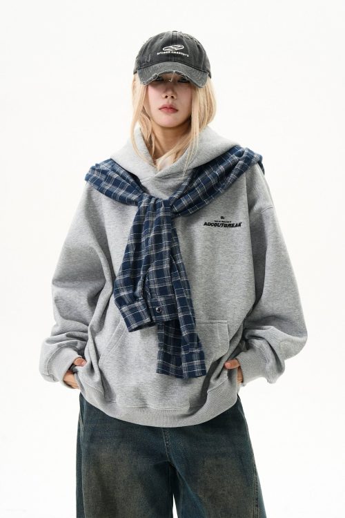 Checkered Shirt Layered Sweatshirt Hoodie