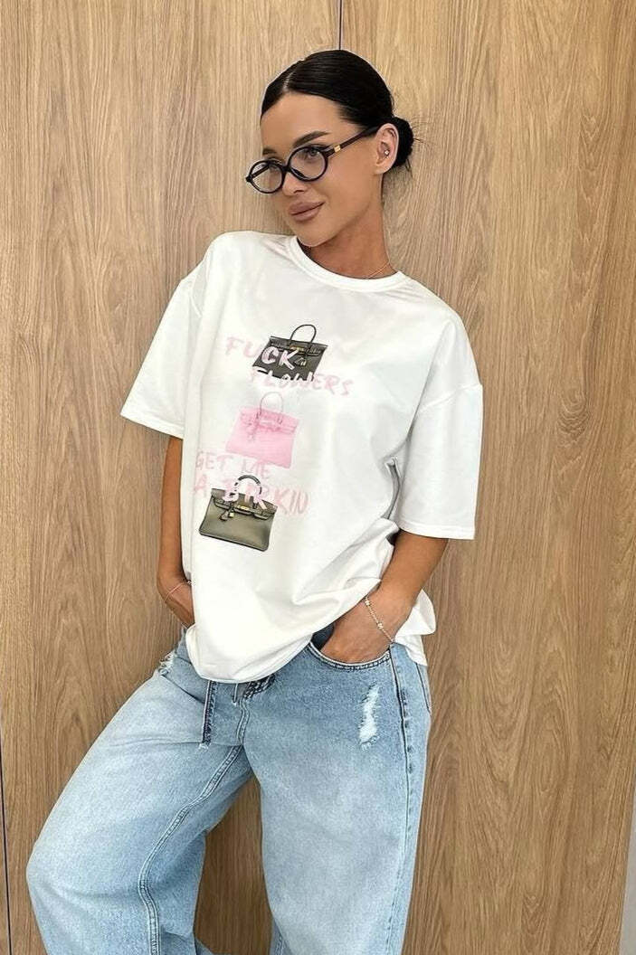 Chic Bag Print Cotton T-shirt