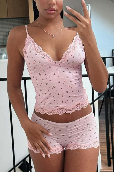 Chic Casual Floral Lace Sexy Cami Two Piece Set