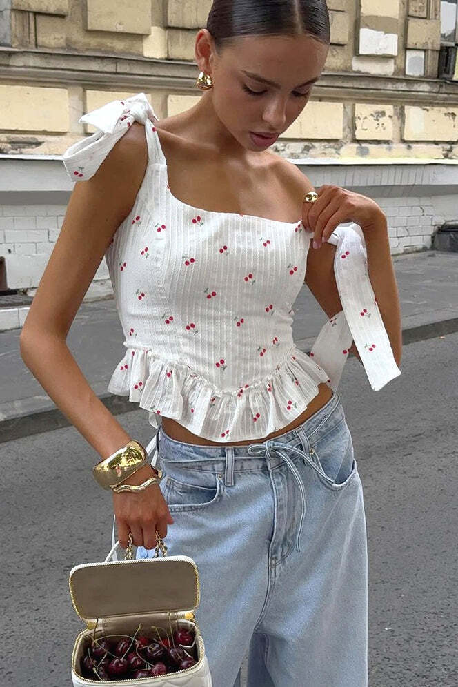 Chic Floral Print Ruffle Tie Cami Top Chic Floral Print Ruffle Tie Cami Top