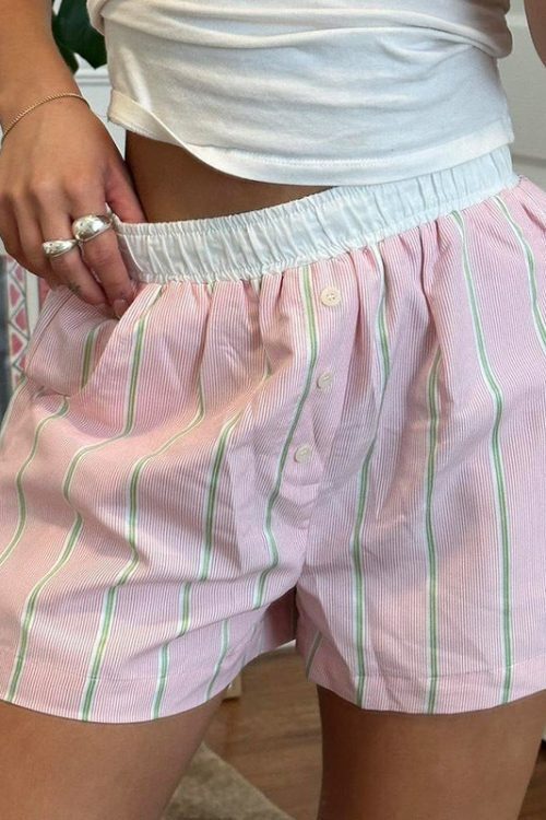 Chic Loose Color Block Striped Shorts