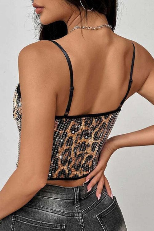 Chic Sexy Lace Sequin Leopard Cami Top