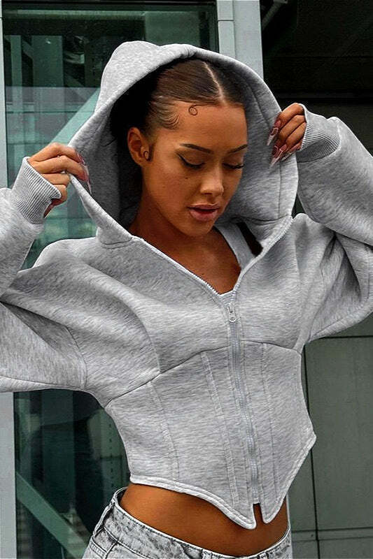 Chic Solid Cinched Uneven Short Hoodie