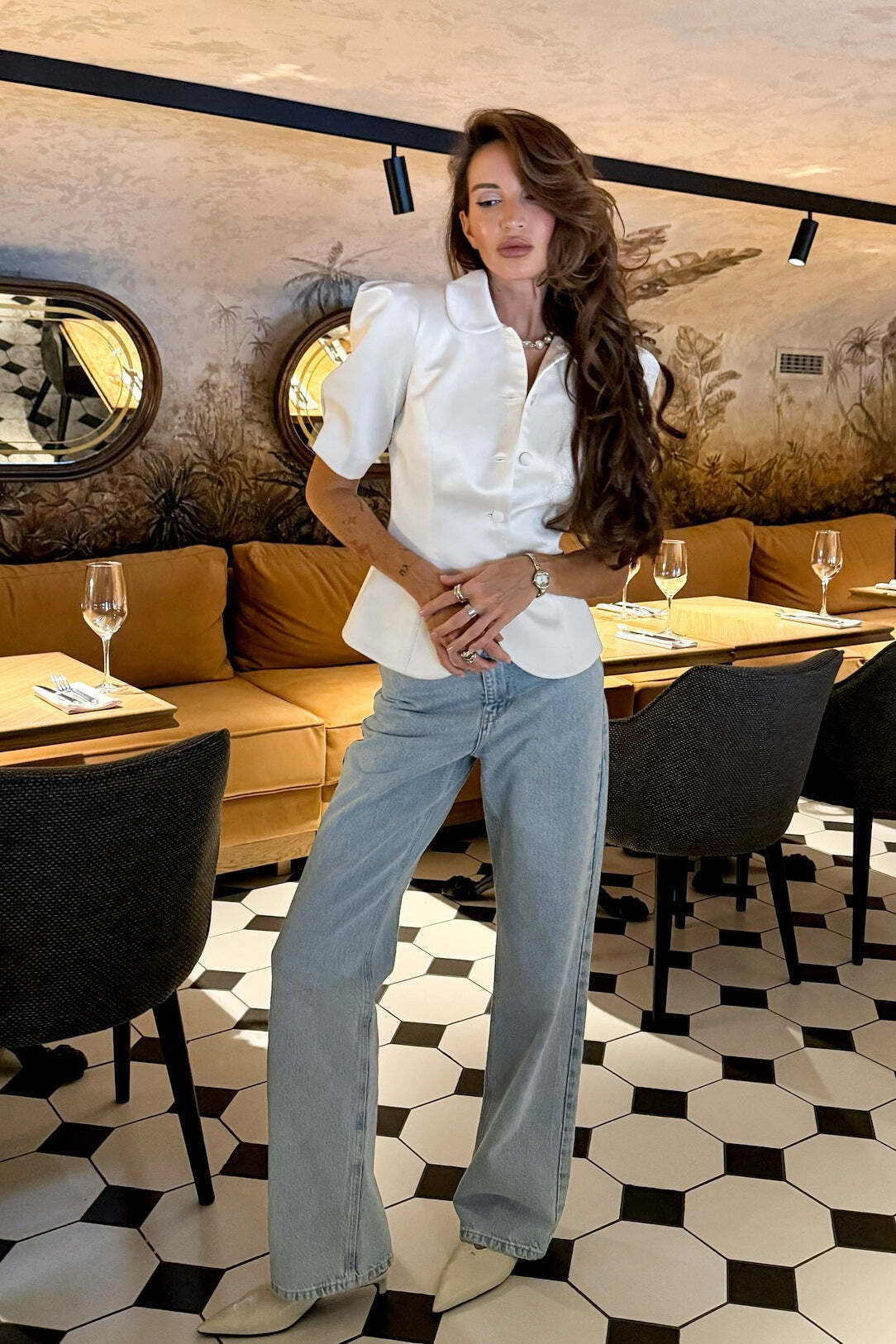 Chic Tie Waist Puff Sleeve Slim Blouse Chic Tie Waist Puff Sleeve Slim Blouse