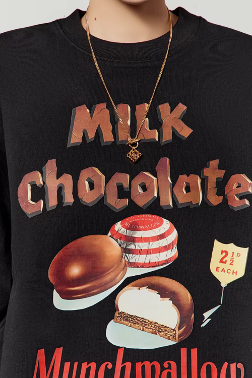 Chocolate Print Sweatshirt / Checkered Skirt