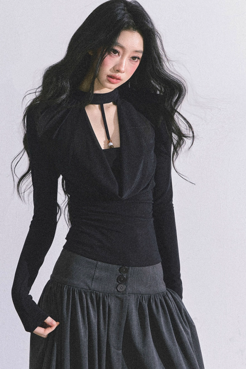 Choker Style Long Sleeve Top
