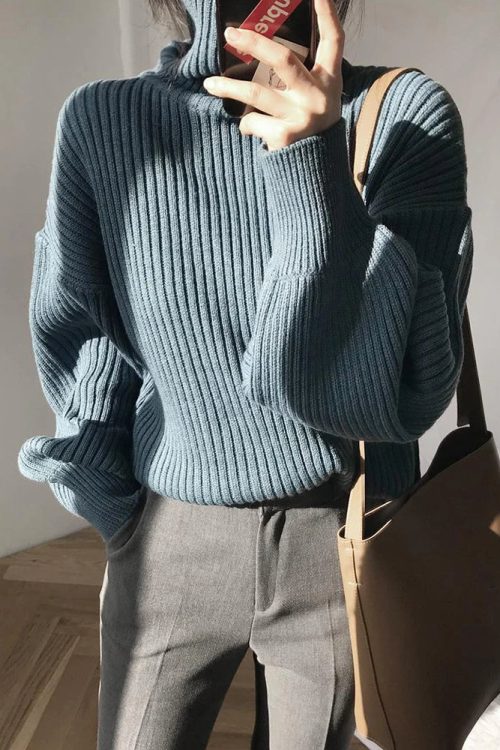 Chunky Turtleneck Knit Sweater
