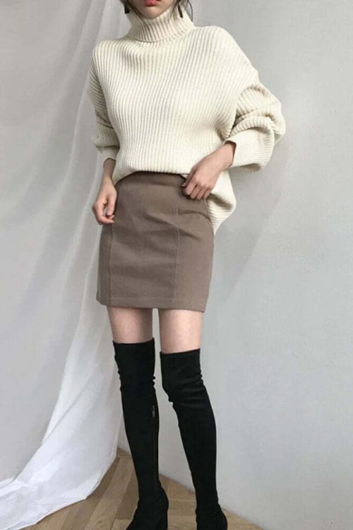 Chunky Turtleneck Knit Sweater