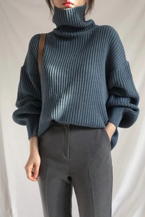 Chunky Turtleneck Knit Sweater